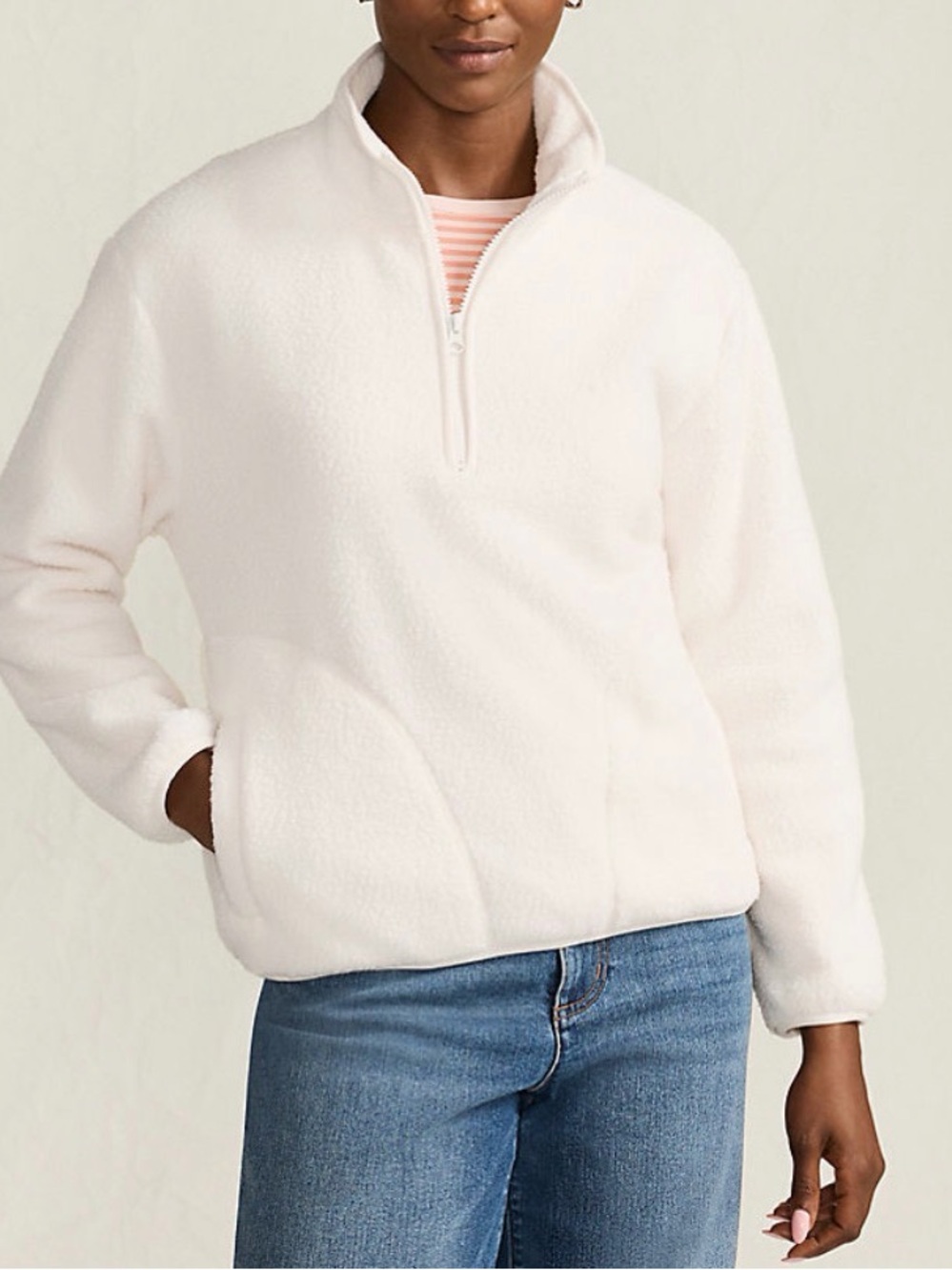 Med • Women's Half Zip Cozy Sherpa Fleece Pullover artic white